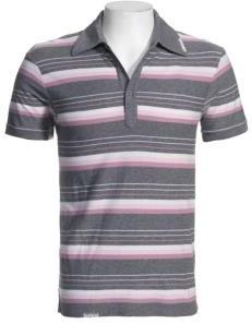 Grey and pink striped polo shirt